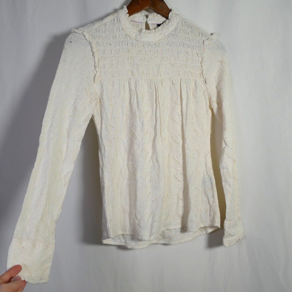 Nanette Lepore Womens Cottagecore Victorian Eyelet Top Size XS Ivory Sheer Boho